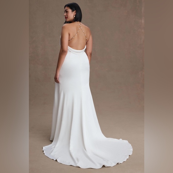 Jenny Yoo Pearl Satin Fit & Flare Halter Wedding Gown - Picture 3 of 3